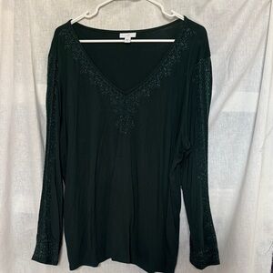 J. Jill Forest Green V-Neck Long Sleeve Top